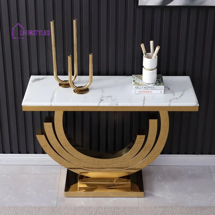 Michael Stainless Steel With Pvd Coated And Marble Top Console Table