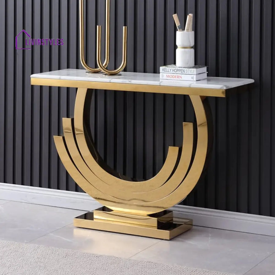 Michael Stainless Steel With Pvd Coated And Marble Top Console Table