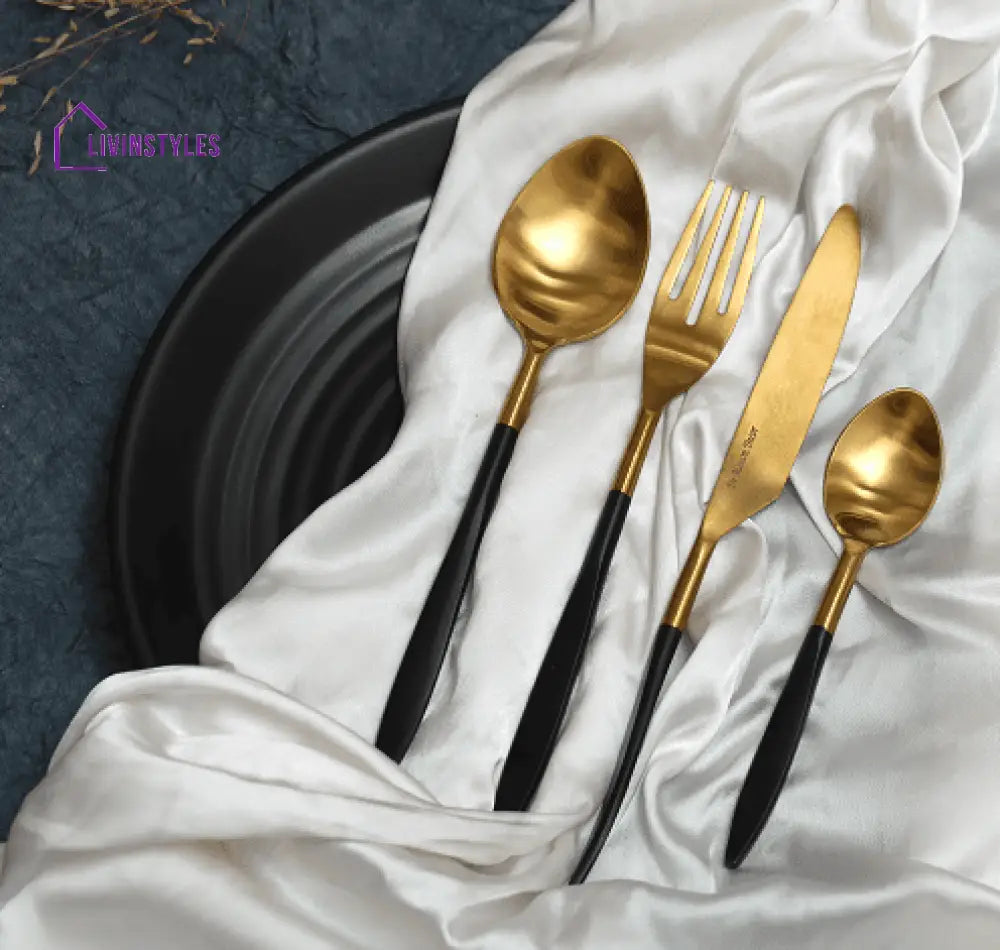 Midnight Opulence Black & Gold Cutlery Set