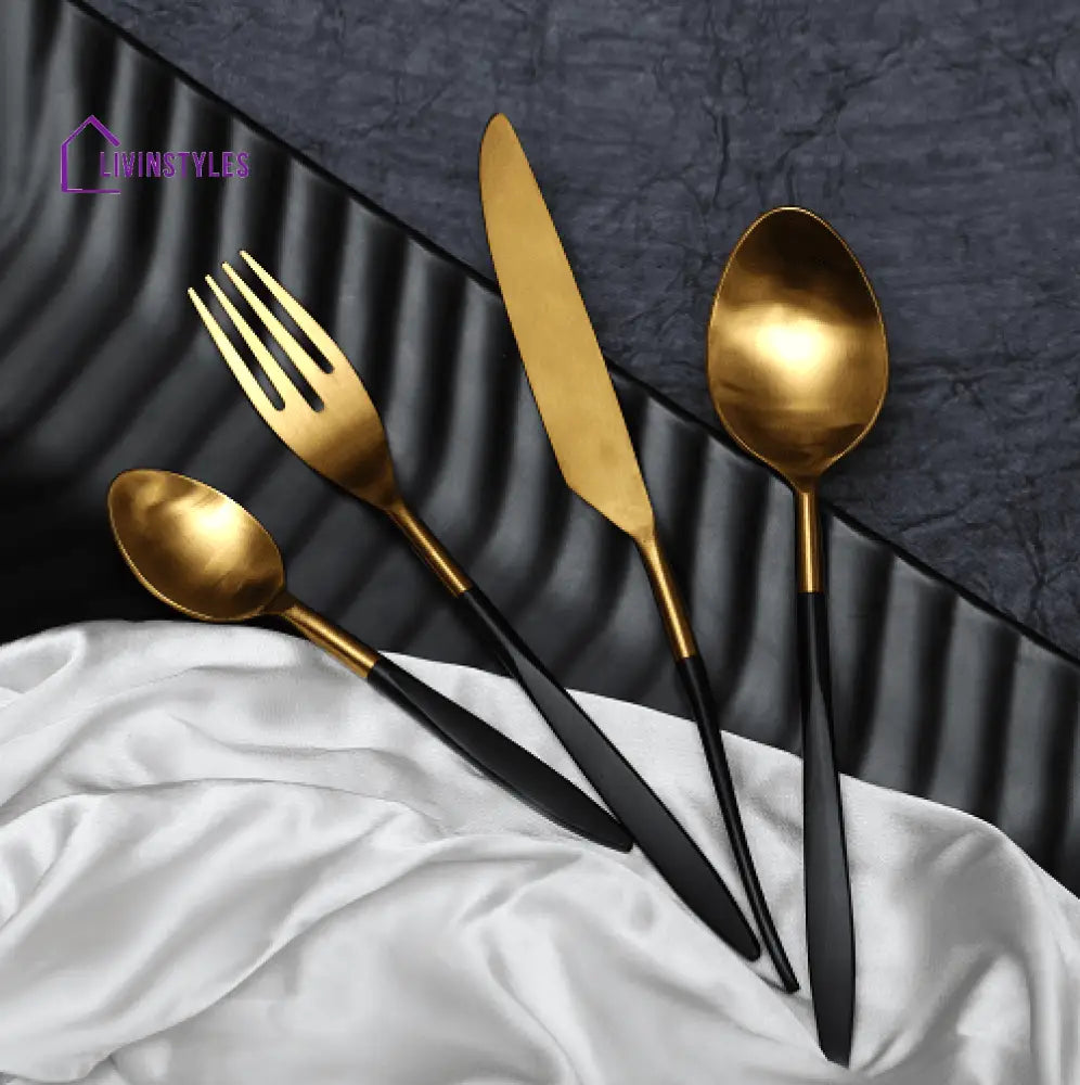 Midnight Opulence Black & Gold Cutlery Set