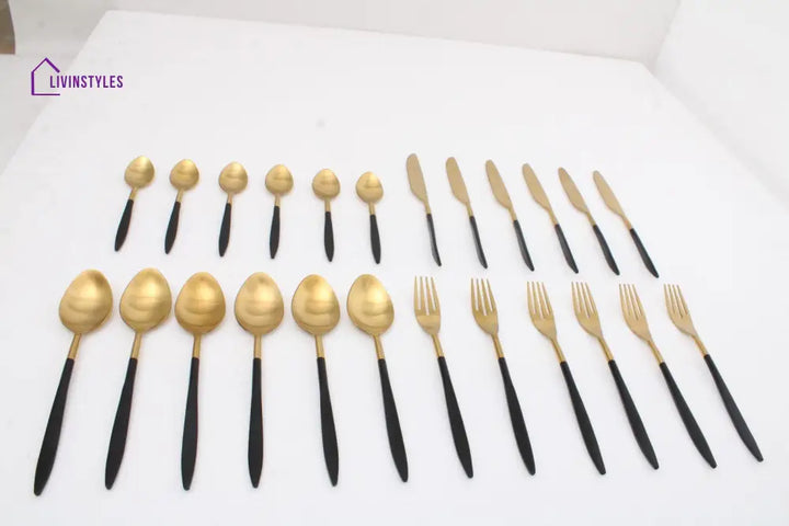 Midnight Opulence Black & Gold Cutlery Set