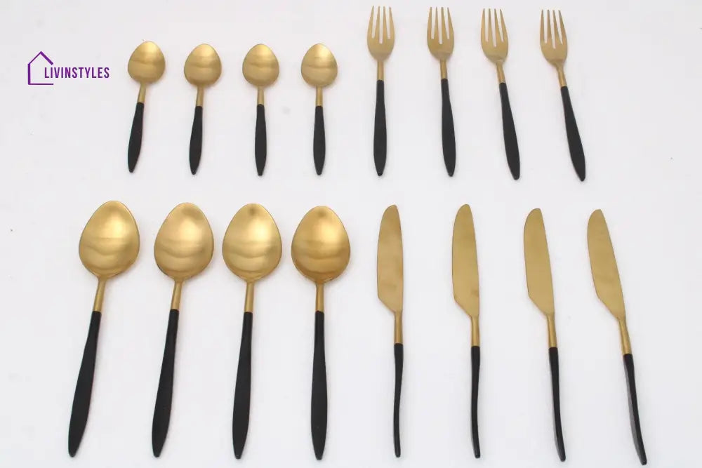 Midnight Opulence Black & Gold Cutlery Set Of 16