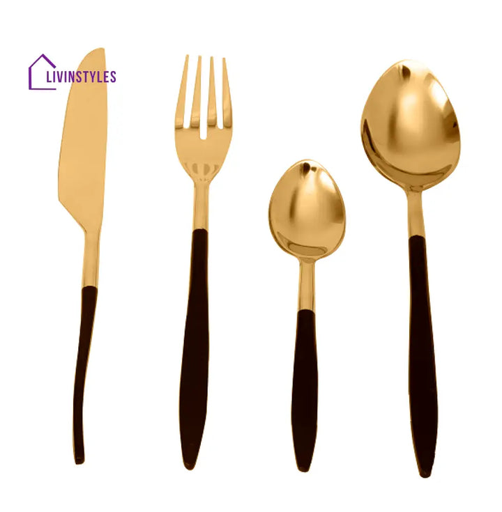 Midnight Opulence Black & Gold Cutlery Set Of 16