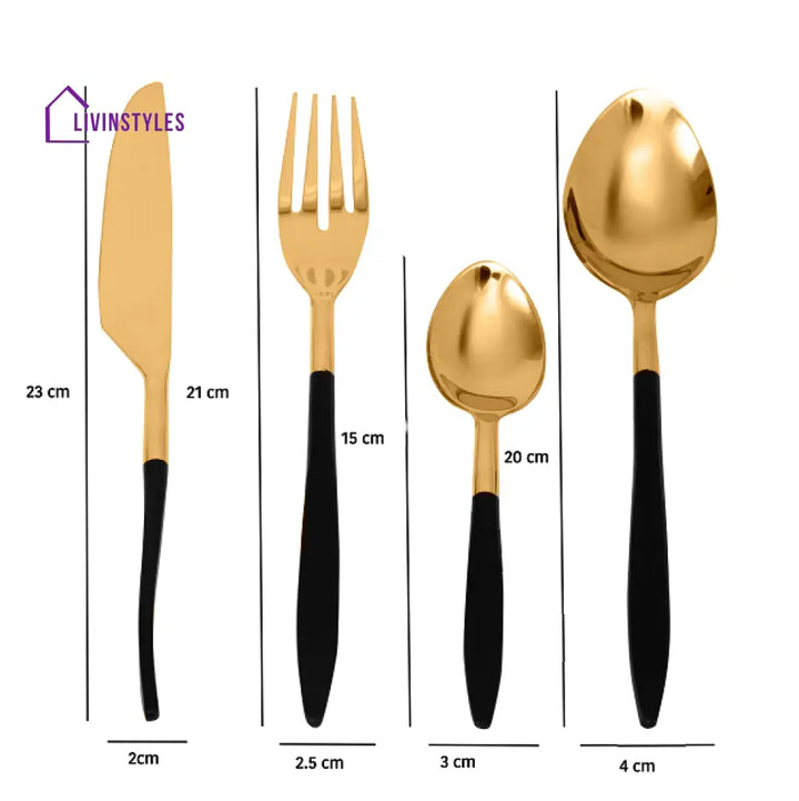 Midnight Opulence Black & Gold Cutlery Set Of 16