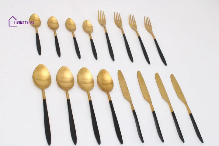 Midnight Opulence Black & Gold Cutlery Set Of 16