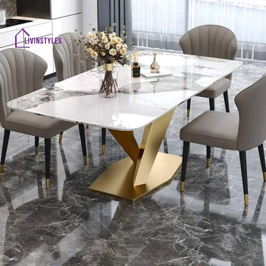 Mimansa Metal Dining Table With Marble Top