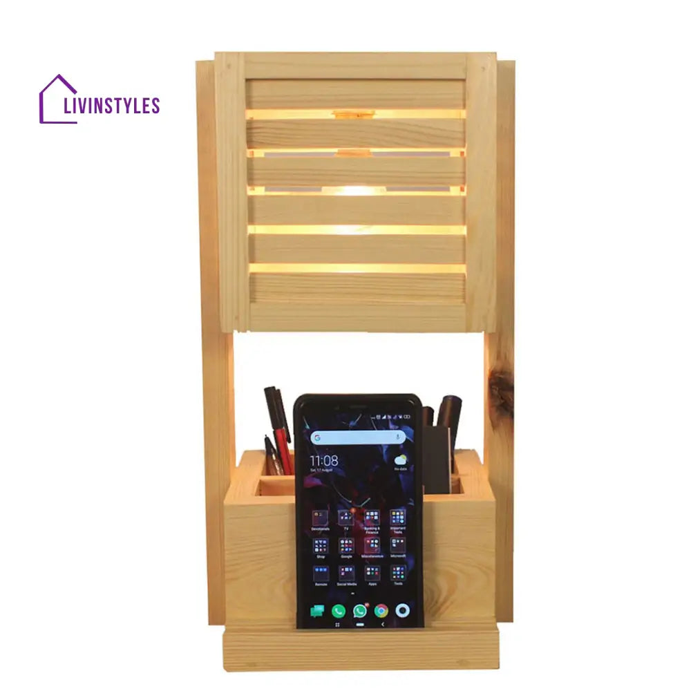 Minister Wooden Table Lamp With Desk Organiser Lamps