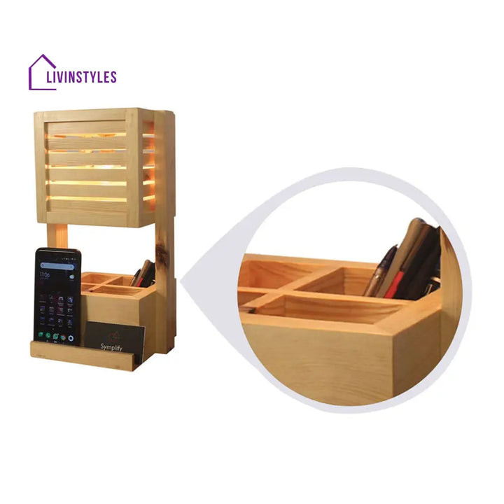 Minister Wooden Table Lamp With Desk Organiser Lamps