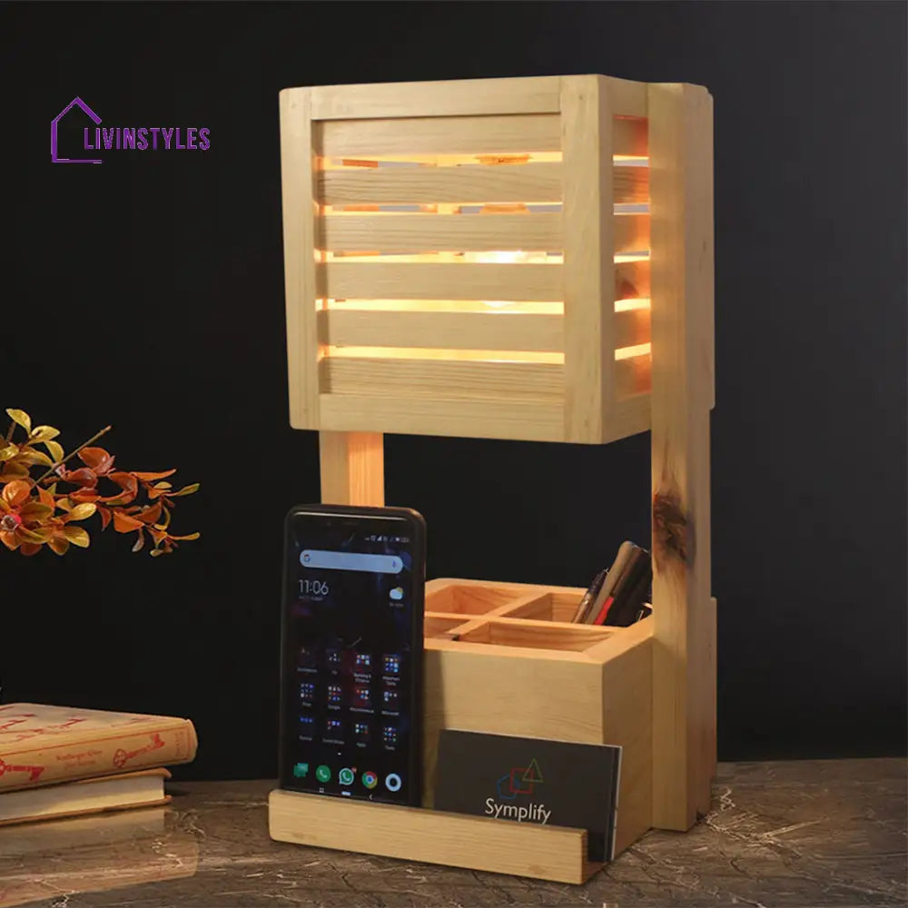 Minister Wooden Table Lamp With Desk Organiser Lamps