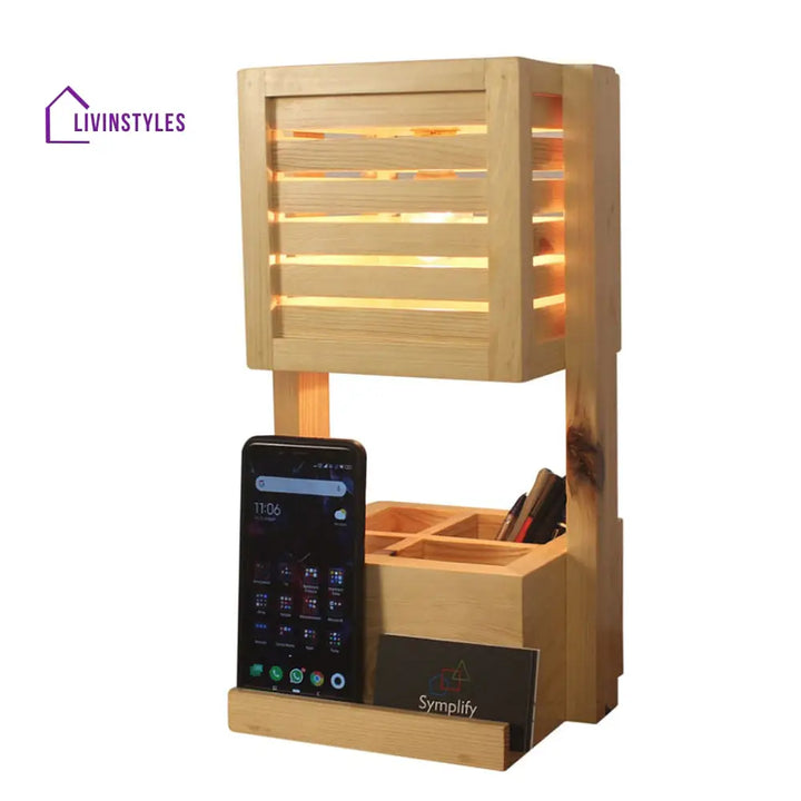 Minister Wooden Table Lamp With Desk Organiser Lamps