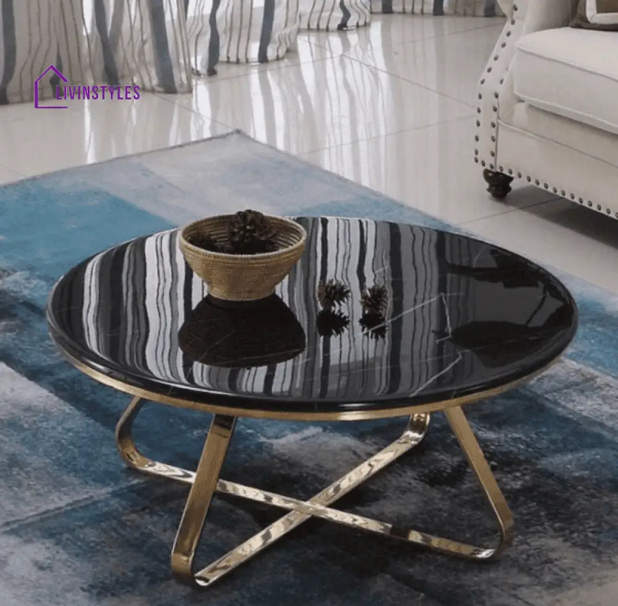 Mira Center Table For Living Room | Stainless Steel Pvd Finish 30 X Inch Top