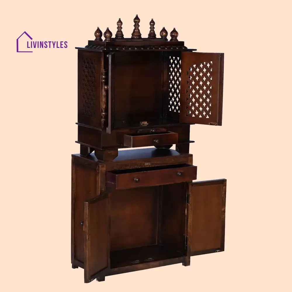 Mira Sheesham Wood And Mdf Home Temple With Cabinet For