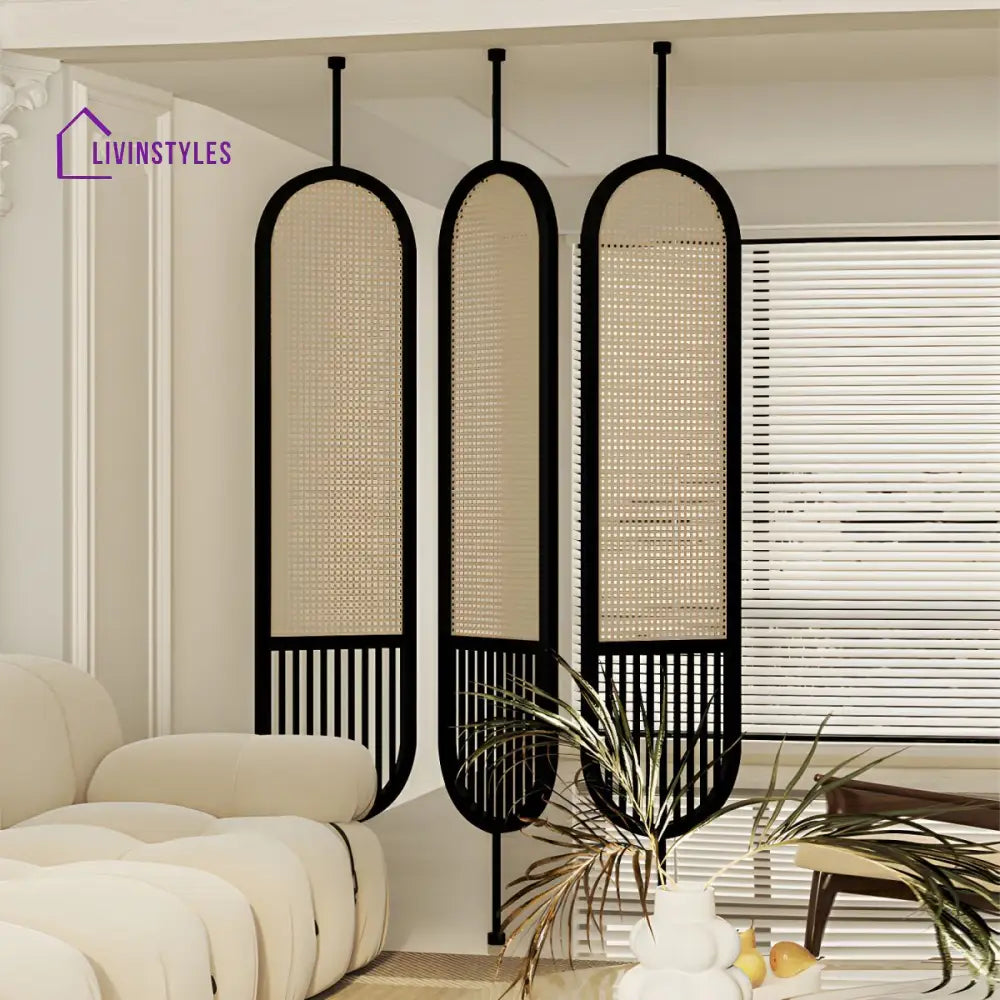 Mira Wooden and Cane Weaving Room Partition for Living Room