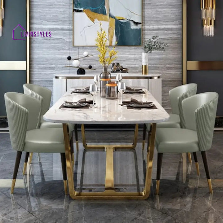 Mitansh Stainless Steel With Pvd Coated Dining Table Set Marble Top - 6 Chairs