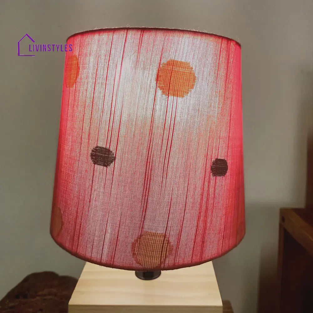 Moby Beige Wooden Table Lamp With Red Printed Fabric Lampshade Lamps