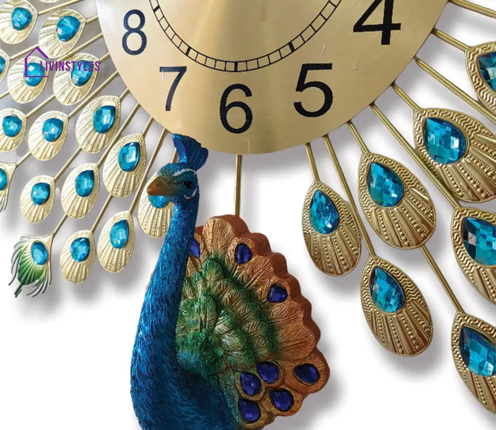 Modern Analog Clock - 3D Peacock Feather Metal Wall In Large