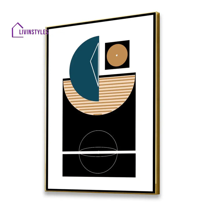 Modern Black And Blue Abstract Canvas Printed Wall Painting 16 X 20 Inch / Gold Floating Frame