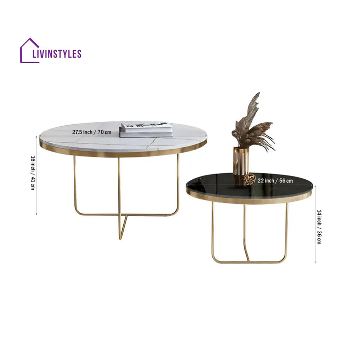 Modern Black & White Round Shaped Nesting Coffee Table Set of 2 Table