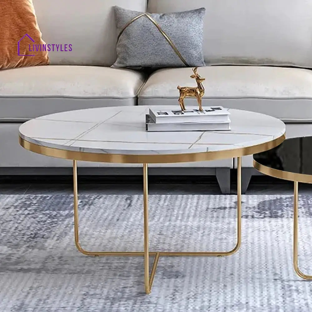 Modern Black & White Round Shaped Nesting Coffee Table Set of 2 Table