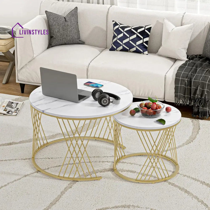 Modern Faux Marble Attractive Design Rounded Coffee Table Table