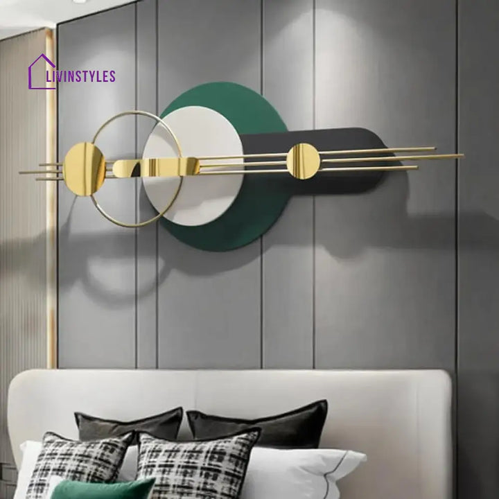 Modern Geometric Gold and Green Metal Wall Art