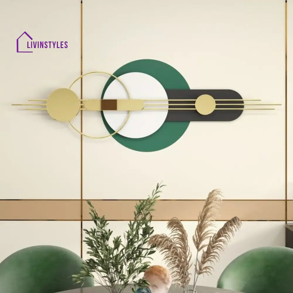 Modern Geometric Gold and Green Metal Wall Art