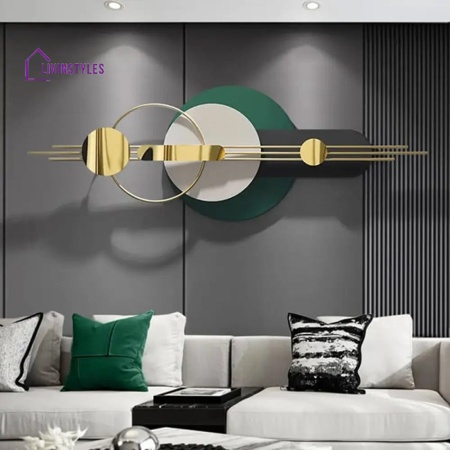 Modern Geometric Gold and Green Metal Wall Art