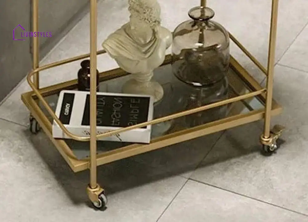 Modern Golden Iron Rectangle Trolley - 2 Tier With Glass Top Serving Cart