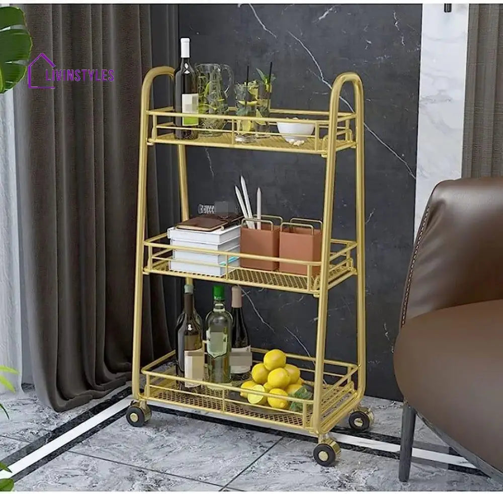 Modern Golden Iron Rectangle Trolley - 3 Tier Serving Cart Trays