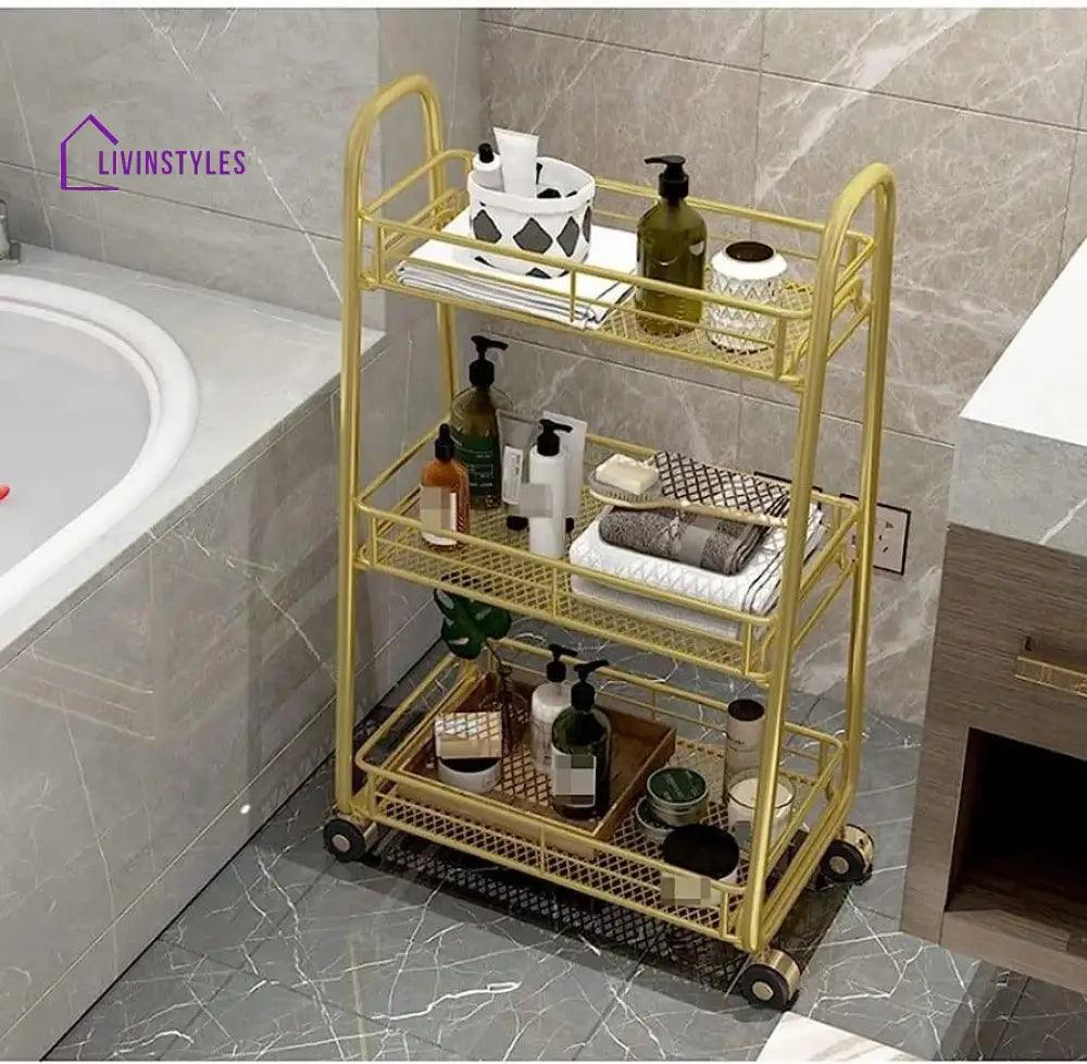 Modern Golden Iron Rectangle Trolley - 3 Tier Serving Cart Trays