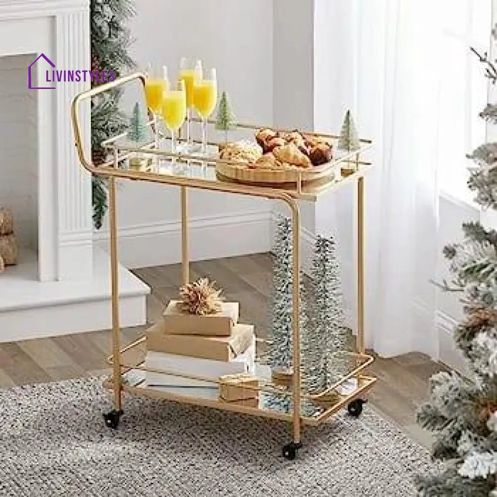 Modern Golden Iron Trolley with Glass Top