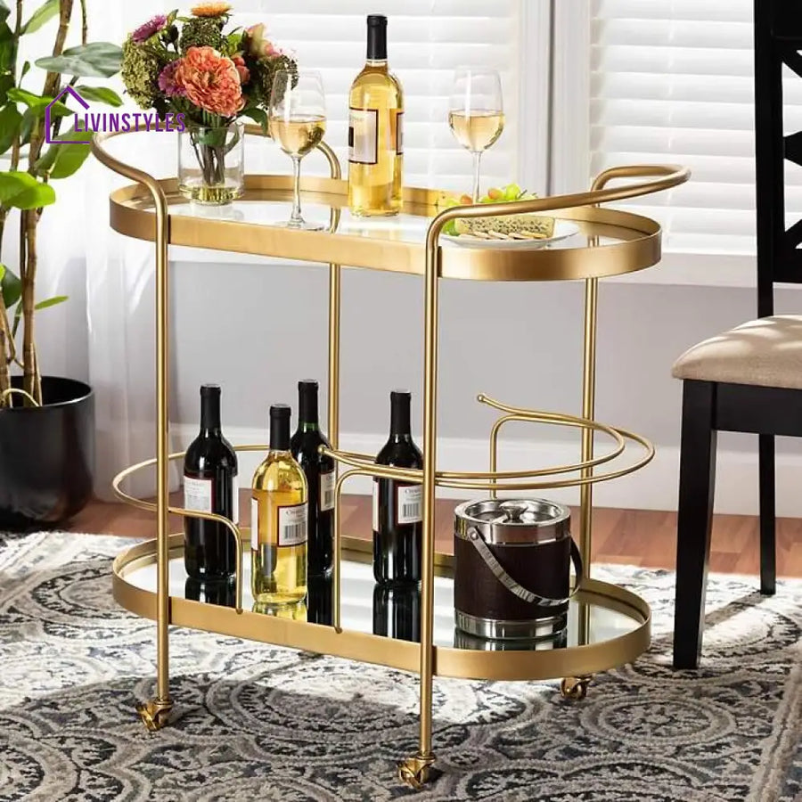 Modern Golden Trolley with Mirrored Top