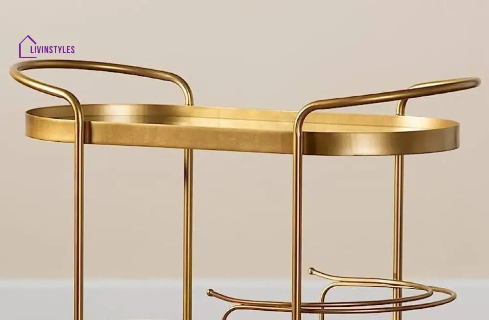 Modern Golden Trolley With Mirrored Top - 2 Tier Serving Cart Trays