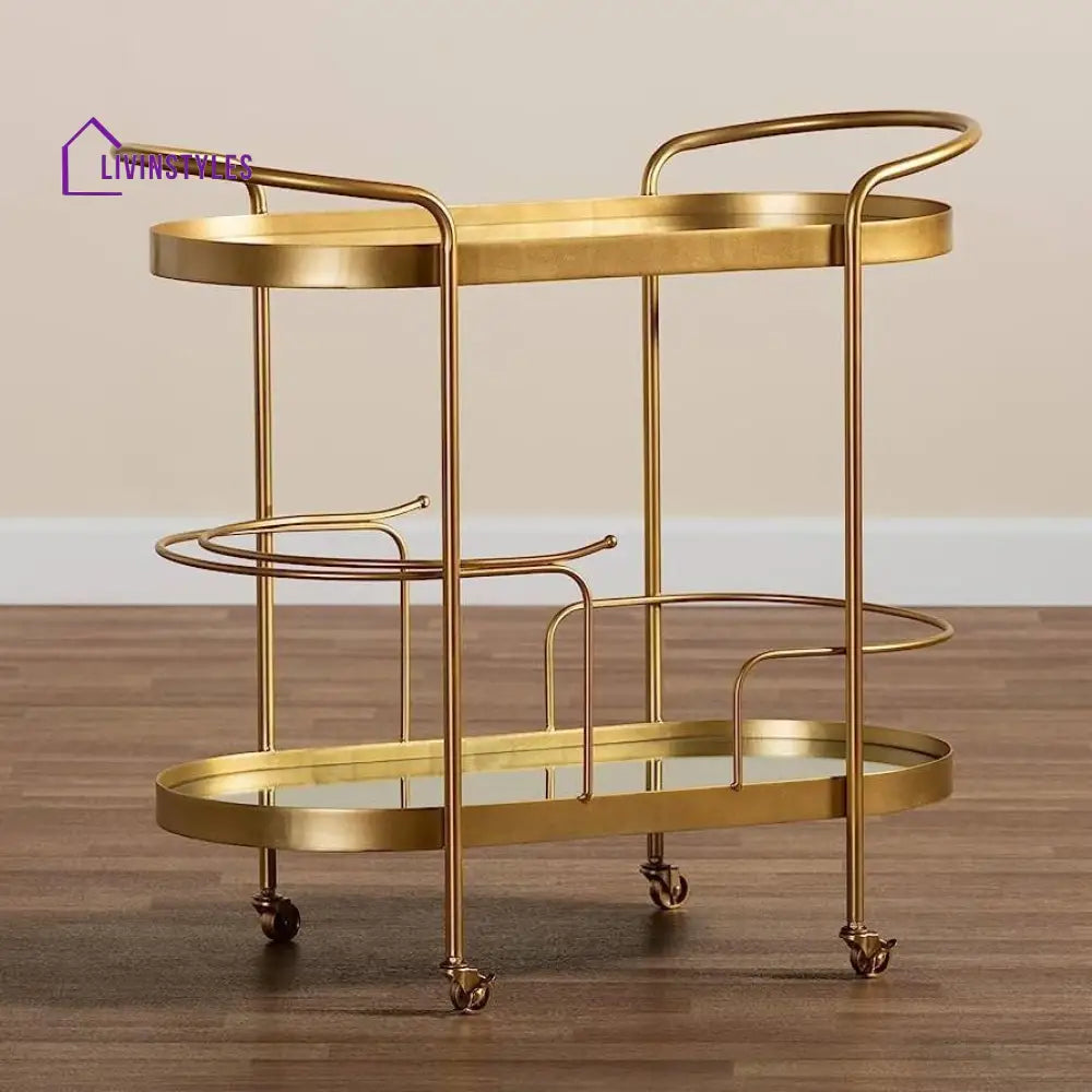 Modern Golden Trolley with Mirrored Top