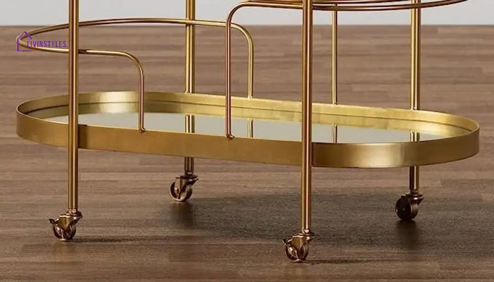 Modern Golden Trolley With Mirrored Top - 2 Tier Serving Cart Trays