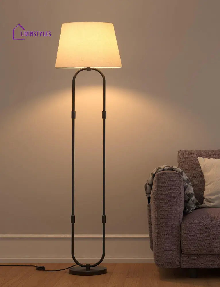 Modern Hoop Floor Lamp With Off White Lampshade For Home Decor Lamps