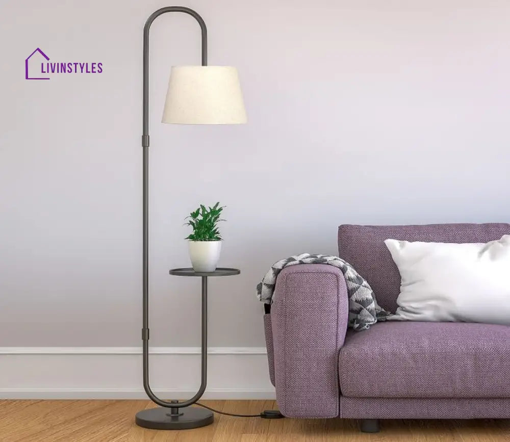 Modern Metal Curved Floor Lamp Standing With Table Shelf Lamps