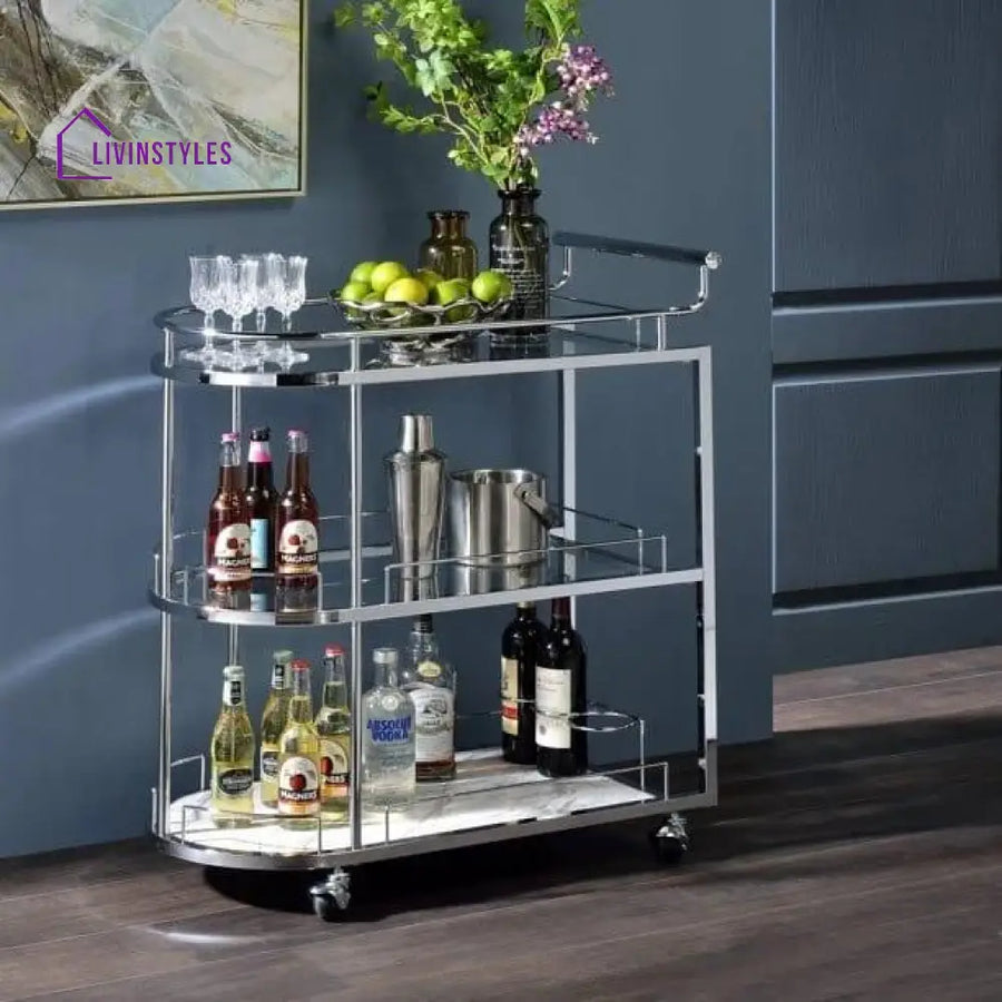 Modern Nickel Tone Stainless Steel Oval Trolley