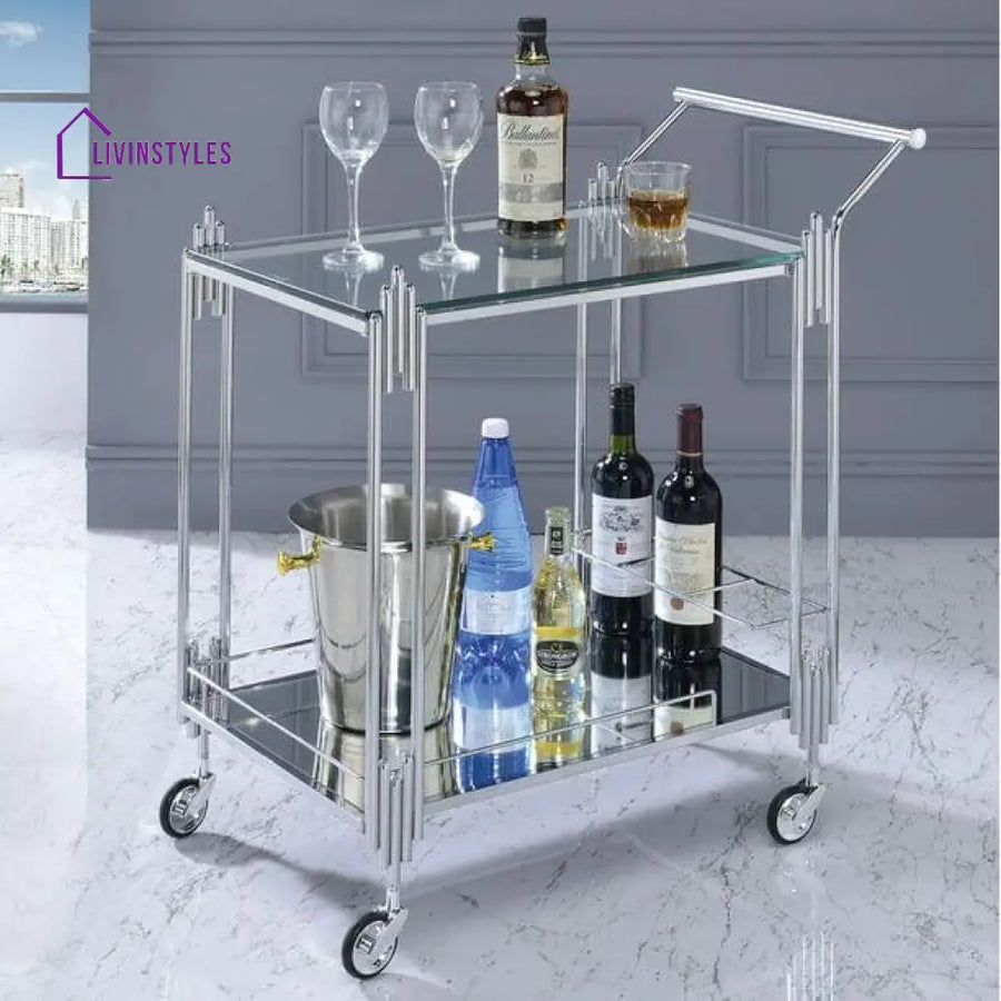 Modern Nickel Tone Stainless Steel Rectangle Trolley - Front View