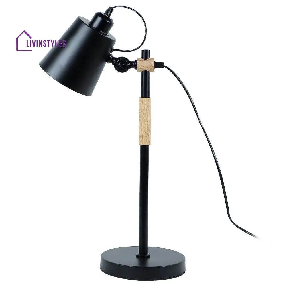 Modern Nordic Wood & Metal Study Lamp With Black Base By Ss Lightings Study