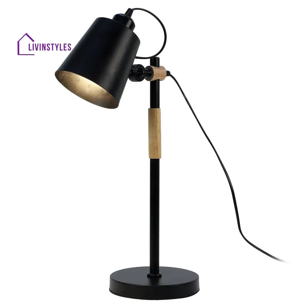 Modern Nordic Wood & Metal Study Lamp With Black Base By Ss Lightings Study