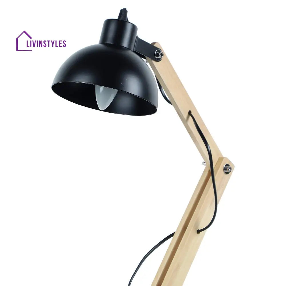 Modern Nordic Wood & Metal Study Lamp With Black Base By Ss Lightings Study