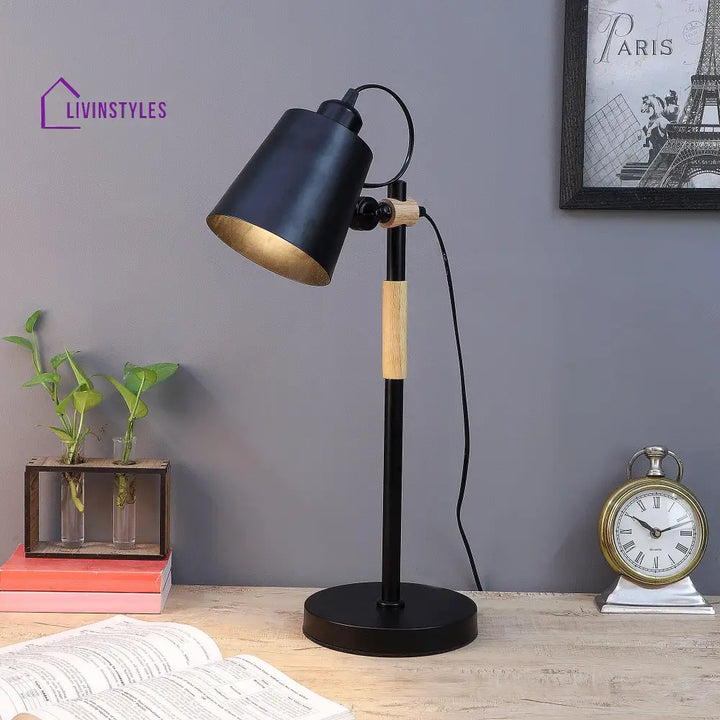 Modern Nordic Wood & Metal Study Lamp With Black Base By Ss Lightings Study