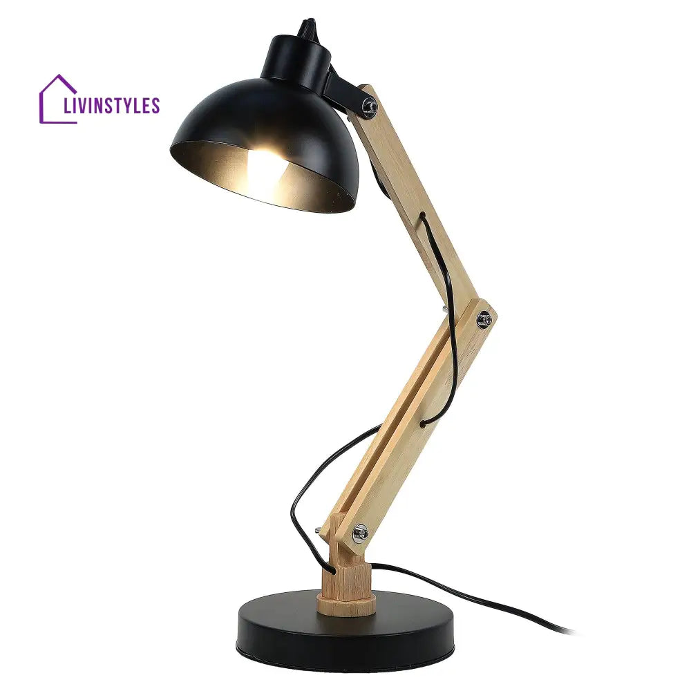 Modern Nordic Wood & Metal Study Lamp With Black Base By Ss Lightings Study