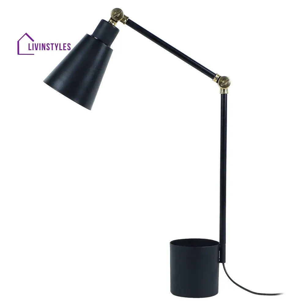 Modern Nordic Wood & Metal Study Lamp With Black Base By Ss Lightings Study