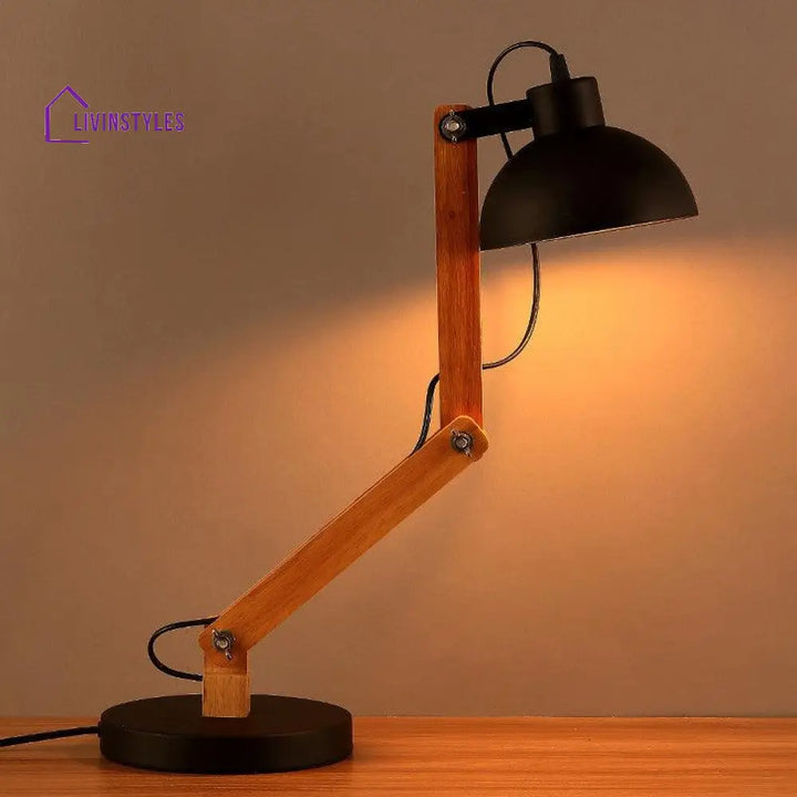 Modern Nordic Wood & Metal Study Lamp With Black Base By Ss Lightings Study