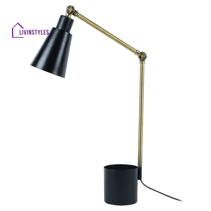 Modern Nordic Wood & Metal Study Lamp With Black Base By Ss Lightings Study