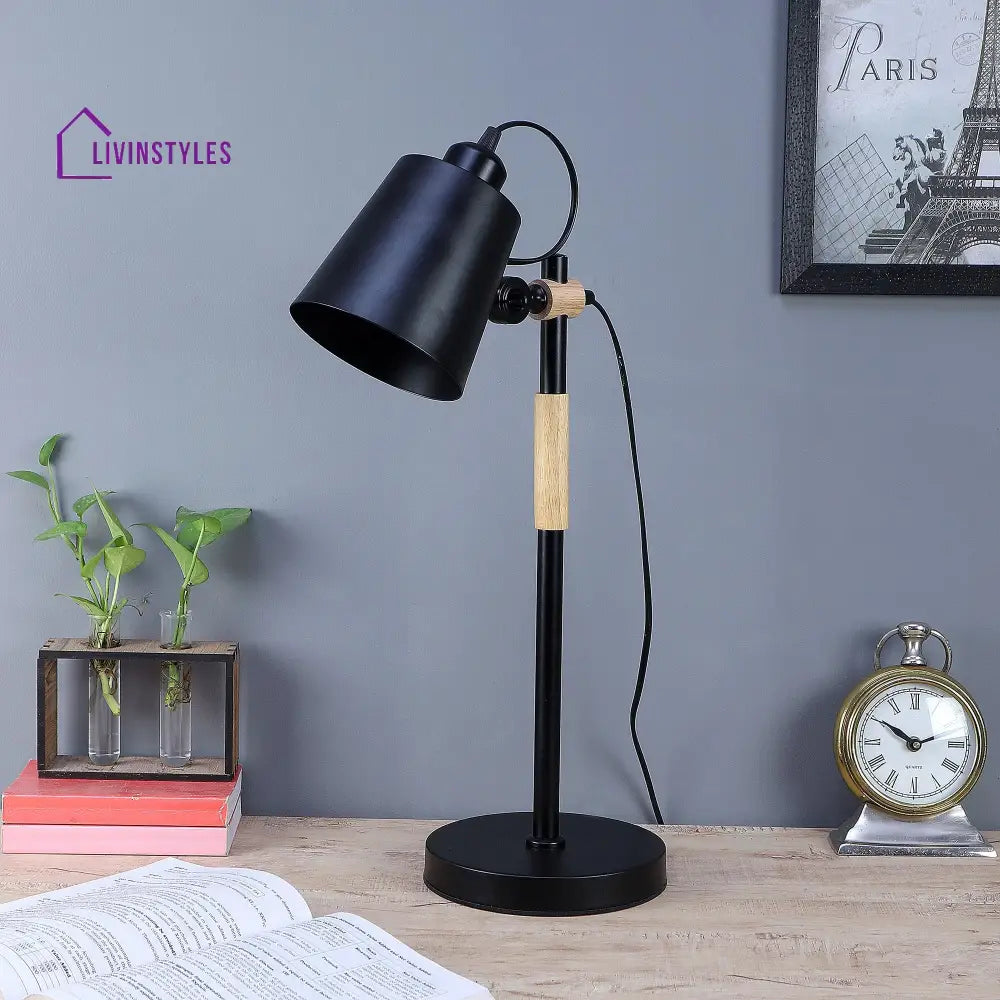 Modern Nordic Wood & Metal Study Lamp With Black Base By Ss Lightings Study