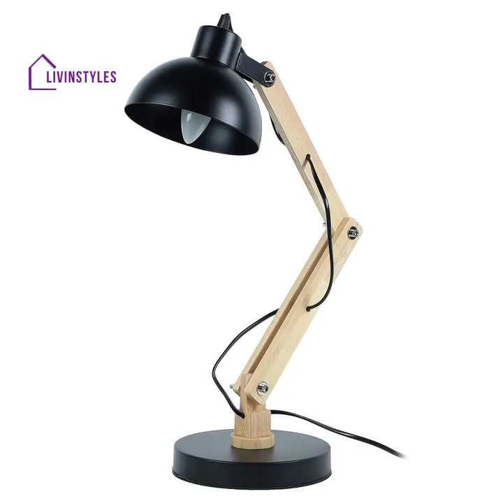 Modern Nordic Wood & Metal Study Lamp With Black Base By Ss Lightings Study