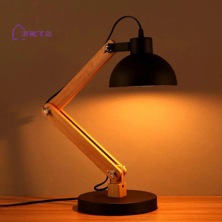 Modern Nordic Wood & Metal Study Lamp With Black Base By Ss Lightings Study